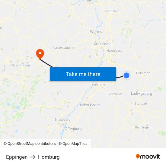 Eppingen to Homburg map