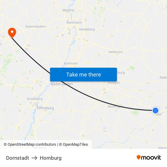 Dornstadt to Homburg map