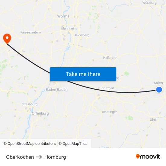 Oberkochen to Homburg map