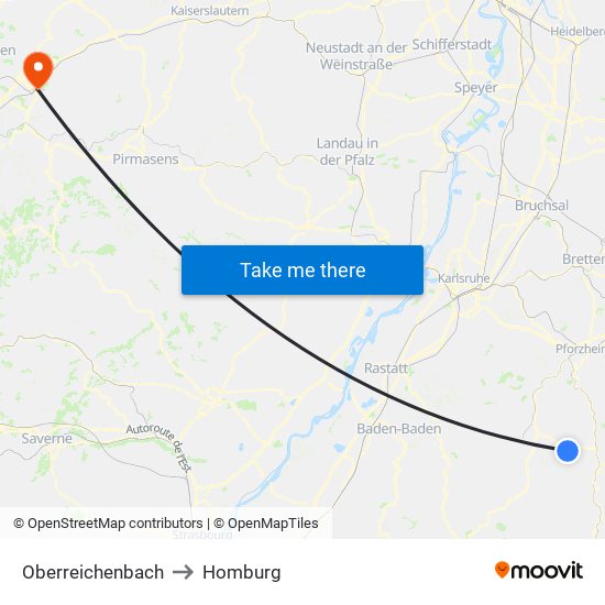 Oberreichenbach to Homburg map