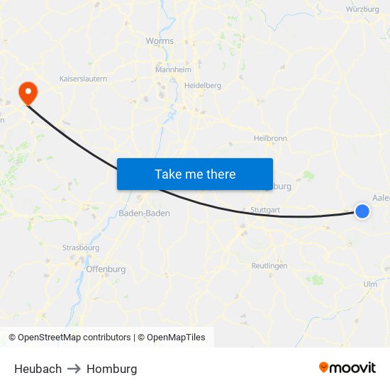 Heubach to Homburg map