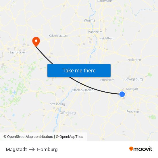 Magstadt to Homburg map