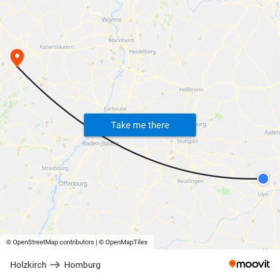 Holzkirch to Homburg map