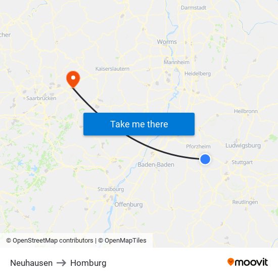 Neuhausen to Homburg map