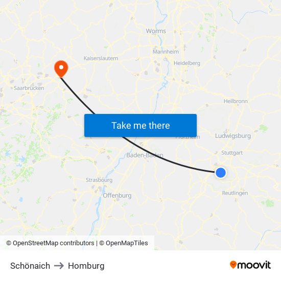 Schönaich to Homburg map