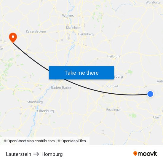 Lauterstein to Homburg map