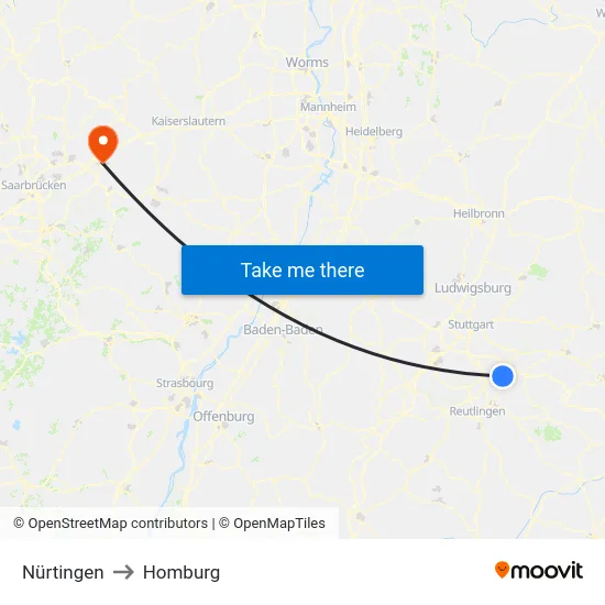Nürtingen to Homburg map
