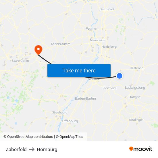 Zaberfeld to Homburg map