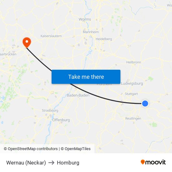 Wernau (Neckar) to Homburg map