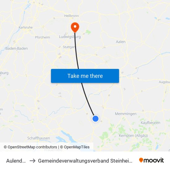 Aulendorf to Gemeindeverwaltungsverband Steinheim-Murr map