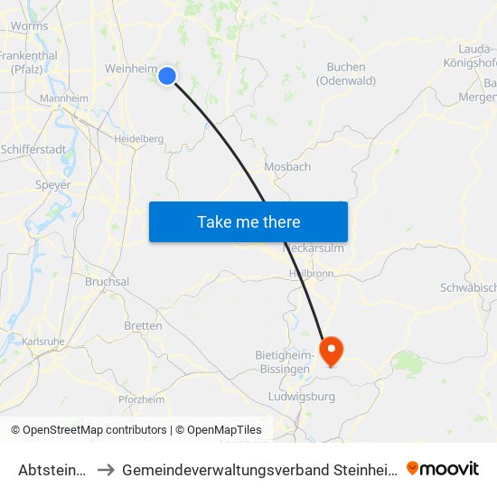 Abtsteinach to Gemeindeverwaltungsverband Steinheim-Murr map