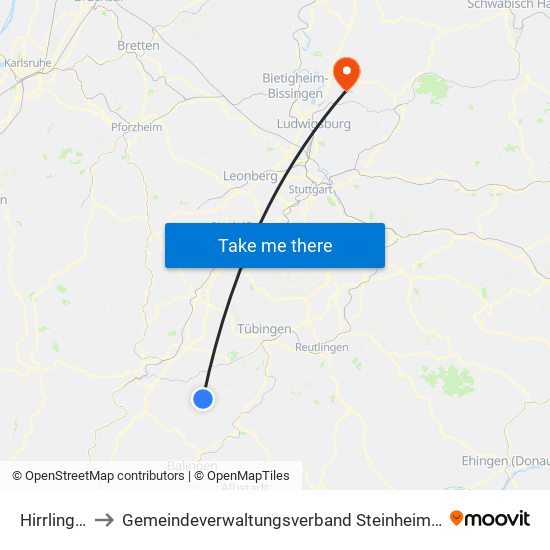 Hirrlingen to Gemeindeverwaltungsverband Steinheim-Murr map