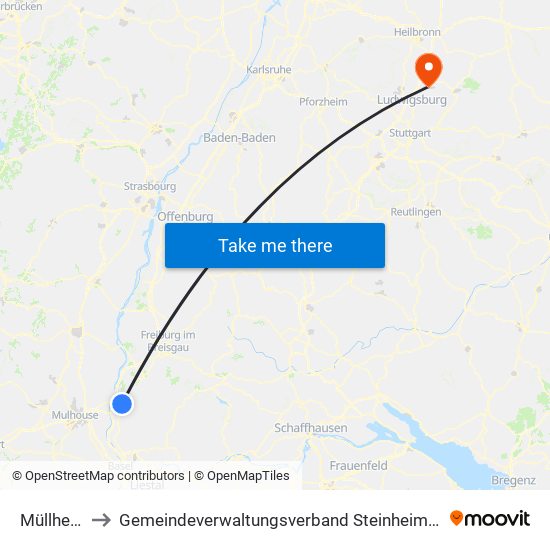 Müllheim to Gemeindeverwaltungsverband Steinheim-Murr map