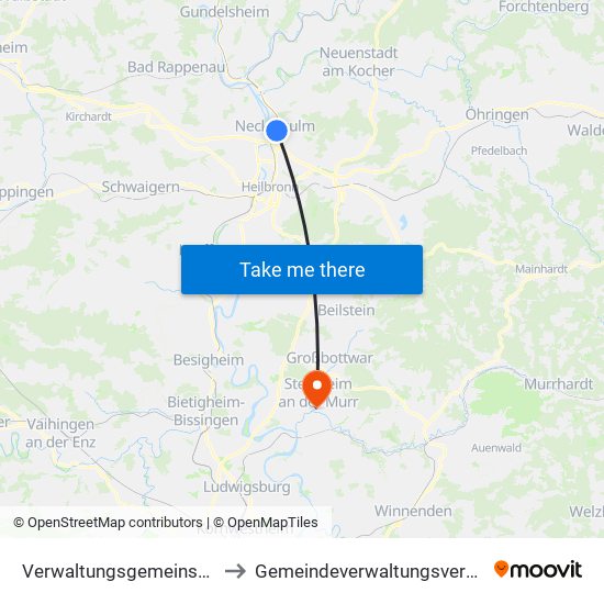 Verwaltungsgemeinschaft Neckarsulm to Gemeindeverwaltungsverband Steinheim-Murr map