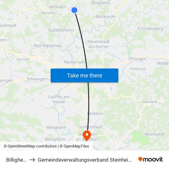 Billigheim to Gemeindeverwaltungsverband Steinheim-Murr map