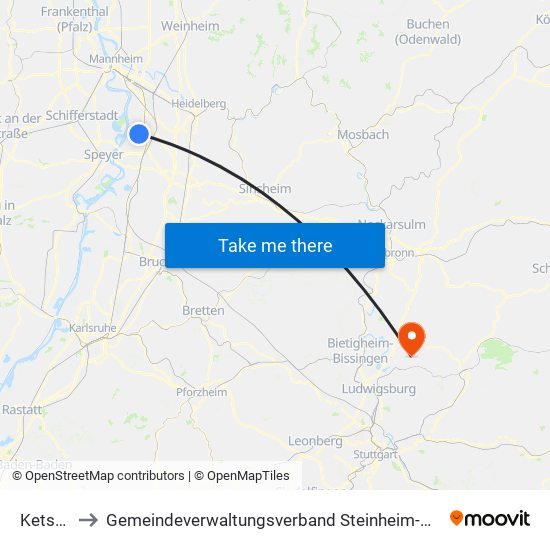 Ketsch to Gemeindeverwaltungsverband Steinheim-Murr map