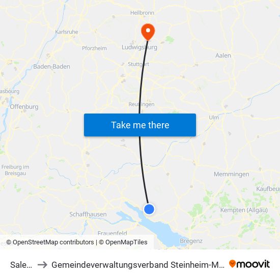 Salem to Gemeindeverwaltungsverband Steinheim-Murr map