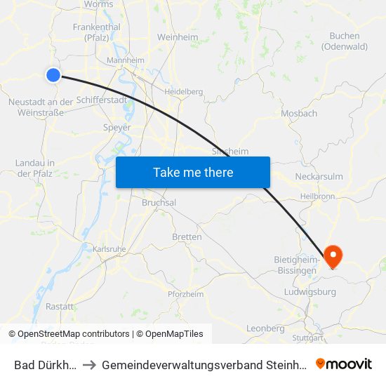 Bad Dürkheim to Gemeindeverwaltungsverband Steinheim-Murr map