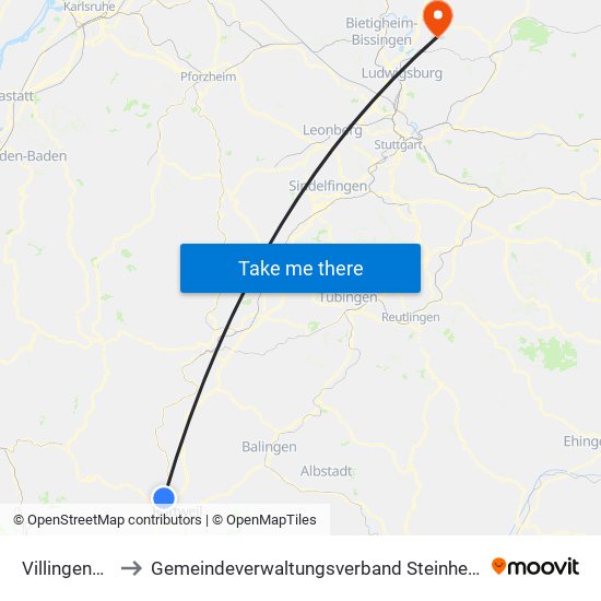 Villingendorf to Gemeindeverwaltungsverband Steinheim-Murr map