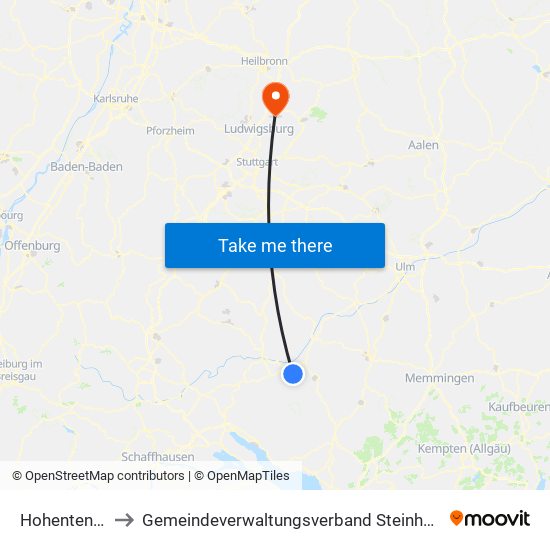 Hohentengen to Gemeindeverwaltungsverband Steinheim-Murr map