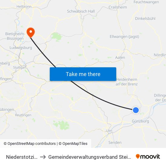 Niederstotzingen to Gemeindeverwaltungsverband Steinheim-Murr map