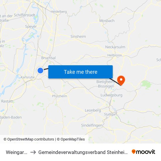 Weingarten to Gemeindeverwaltungsverband Steinheim-Murr map