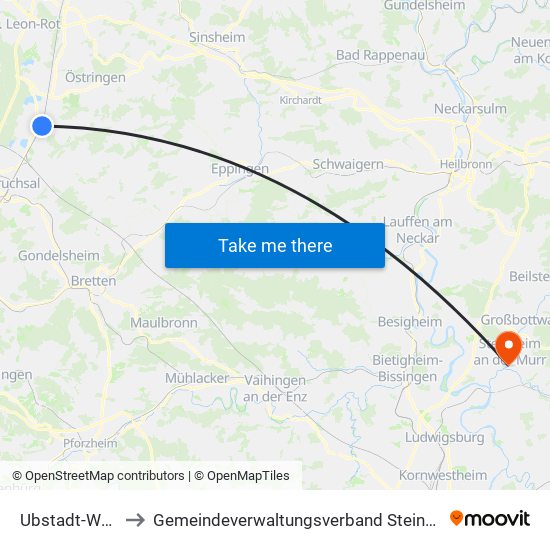 Ubstadt-Weiher to Gemeindeverwaltungsverband Steinheim-Murr map