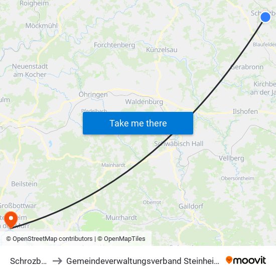 Schrozberg to Gemeindeverwaltungsverband Steinheim-Murr map