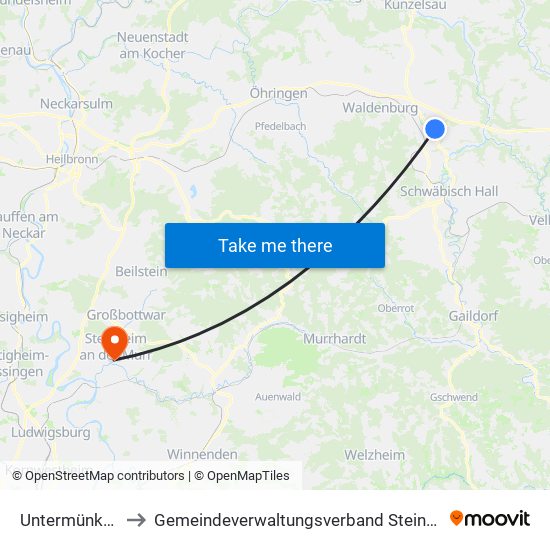 Untermünkheim to Gemeindeverwaltungsverband Steinheim-Murr map