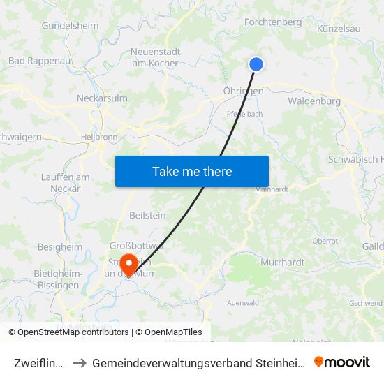 Zweiflingen to Gemeindeverwaltungsverband Steinheim-Murr map