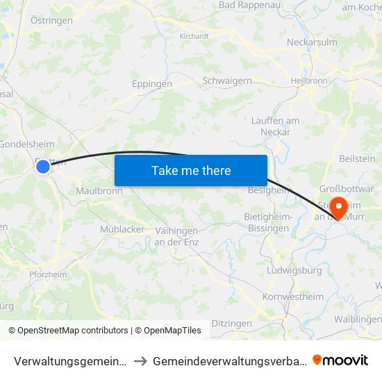 Verwaltungsgemeinschaft Bretten to Gemeindeverwaltungsverband Steinheim-Murr map