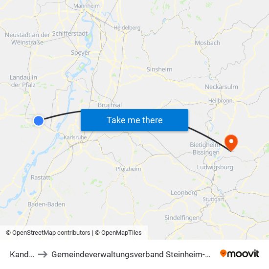 Kandel to Gemeindeverwaltungsverband Steinheim-Murr map