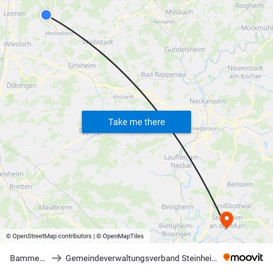 Bammental to Gemeindeverwaltungsverband Steinheim-Murr map