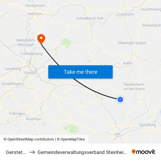 Gerstetten to Gemeindeverwaltungsverband Steinheim-Murr map