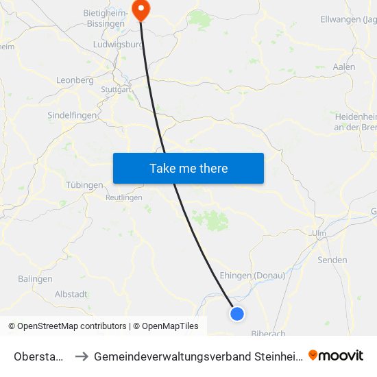 Oberstadion to Gemeindeverwaltungsverband Steinheim-Murr map