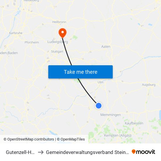 Gutenzell-Hürbel to Gemeindeverwaltungsverband Steinheim-Murr map