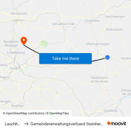 Lauchheim to Gemeindeverwaltungsverband Steinheim-Murr map