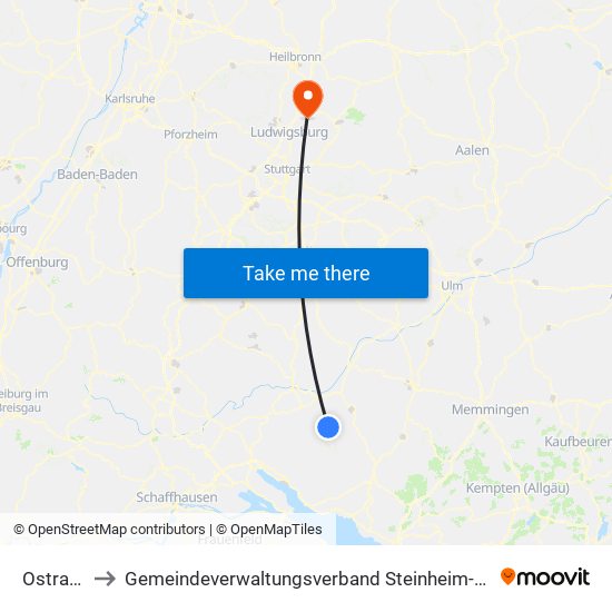 Ostrach to Gemeindeverwaltungsverband Steinheim-Murr map