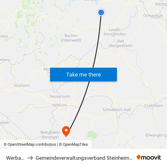 Werbach to Gemeindeverwaltungsverband Steinheim-Murr map