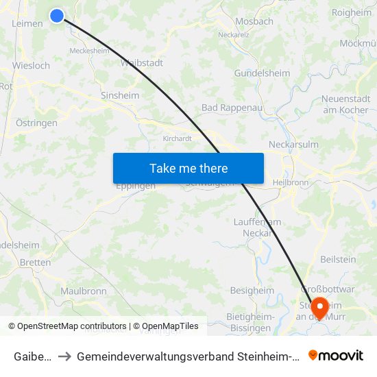 Gaiberg to Gemeindeverwaltungsverband Steinheim-Murr map