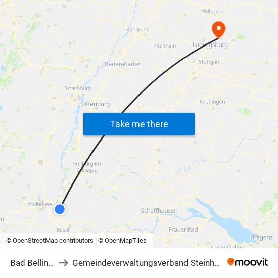 Bad Bellingen to Gemeindeverwaltungsverband Steinheim-Murr map