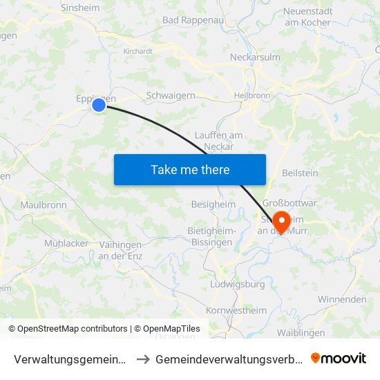 Verwaltungsgemeinschaft Eppingen to Gemeindeverwaltungsverband Steinheim-Murr map