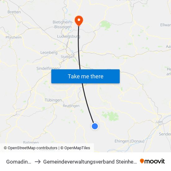 Gomadingen to Gemeindeverwaltungsverband Steinheim-Murr map