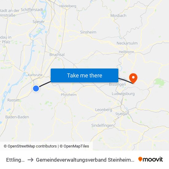 Ettlingen to Gemeindeverwaltungsverband Steinheim-Murr map