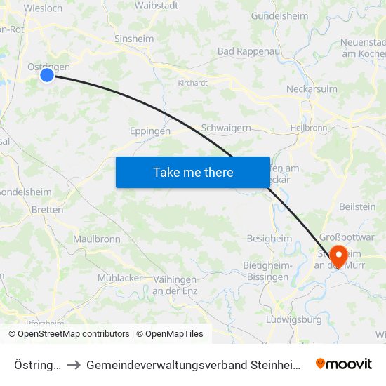 Östringen to Gemeindeverwaltungsverband Steinheim-Murr map