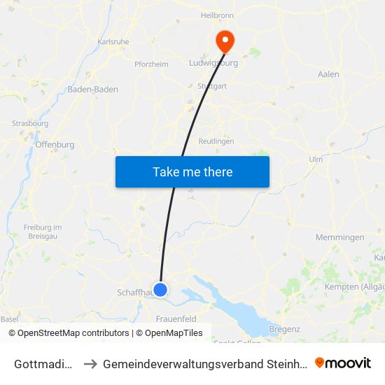 Gottmadingen to Gemeindeverwaltungsverband Steinheim-Murr map