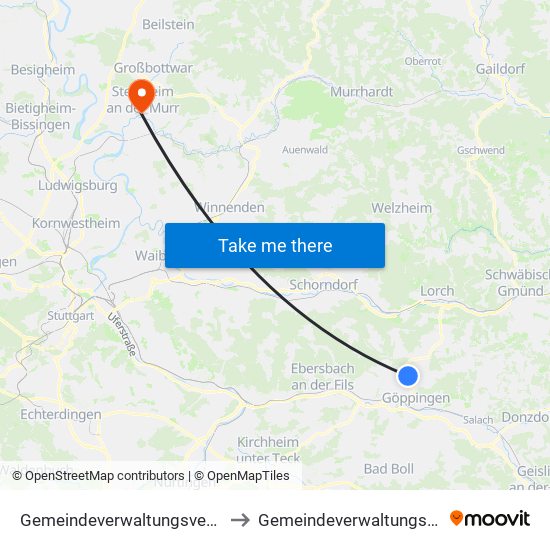 Gemeindeverwaltungsverband Östlicher Schurwald to Gemeindeverwaltungsverband Steinheim-Murr map