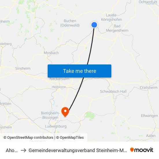 Ahorn to Gemeindeverwaltungsverband Steinheim-Murr map