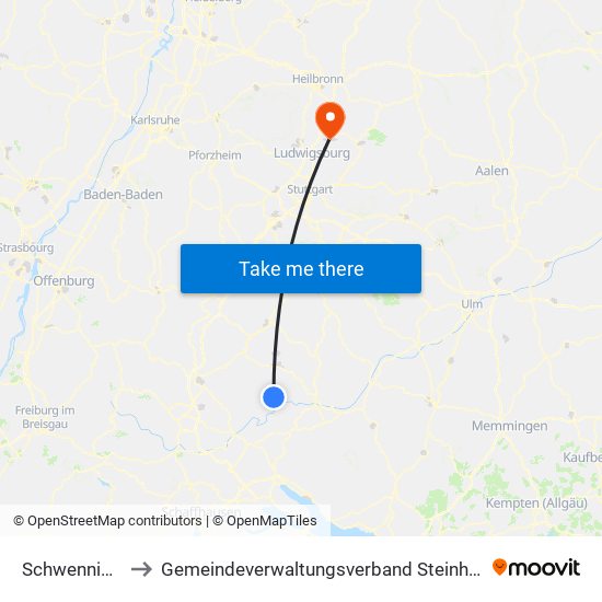 Schwenningen to Gemeindeverwaltungsverband Steinheim-Murr map