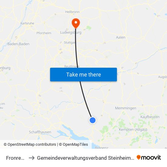 Fronreute to Gemeindeverwaltungsverband Steinheim-Murr map